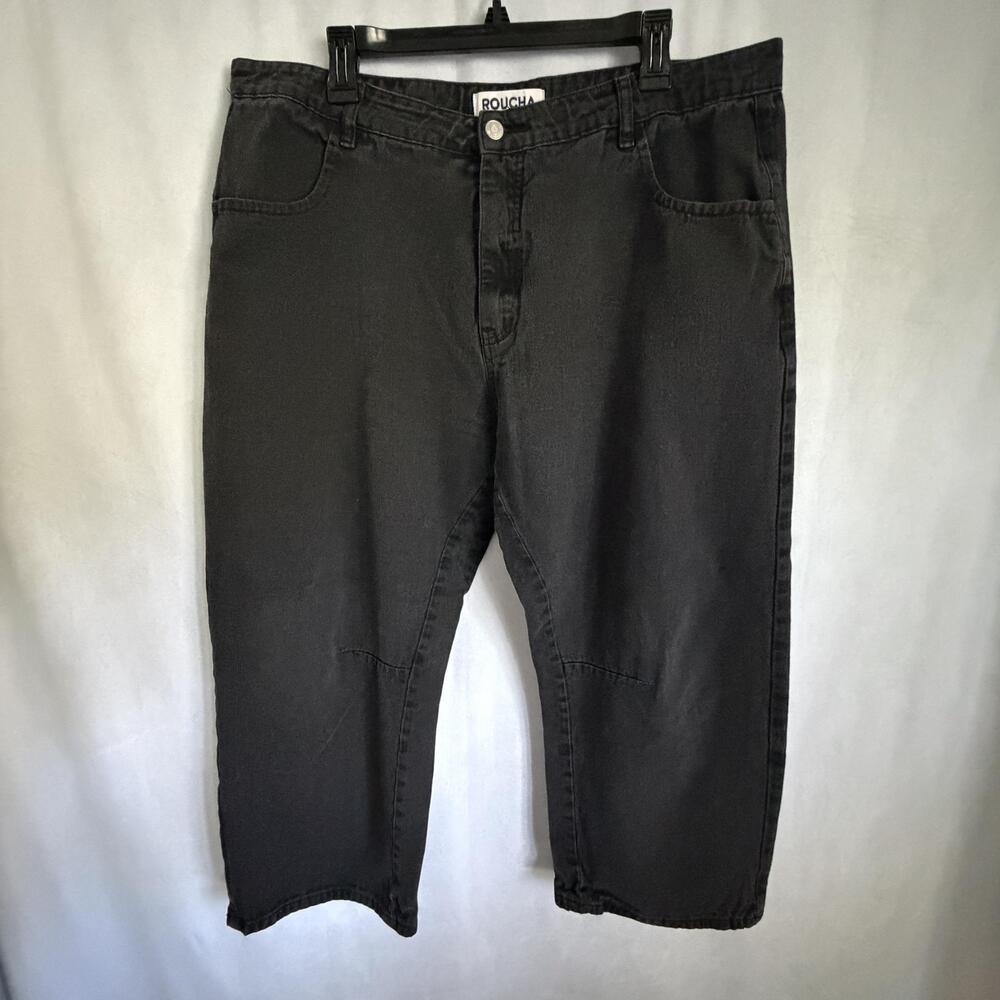 Roucha Jeans Womens 18W Black Dark Wash Wide Leg Crop Adjustable Waist Denim